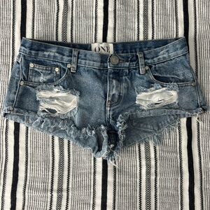 One Teaspoon Blue Distressed Jean Shorts (2000s look low rise)